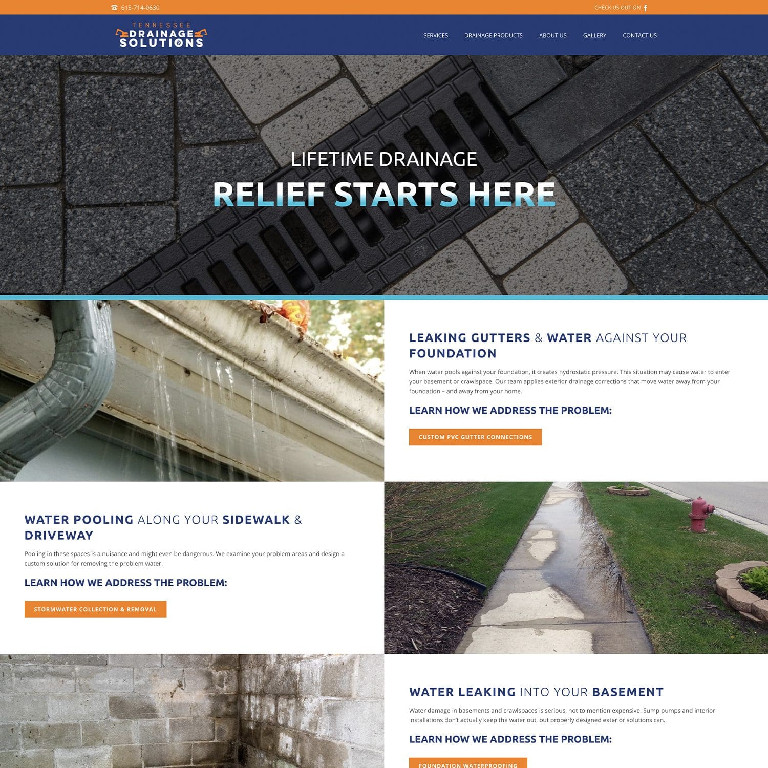 drainage solution service website - JLB, Best Web Design and Web Development Company in Nashville, Brentwood, and Franklin