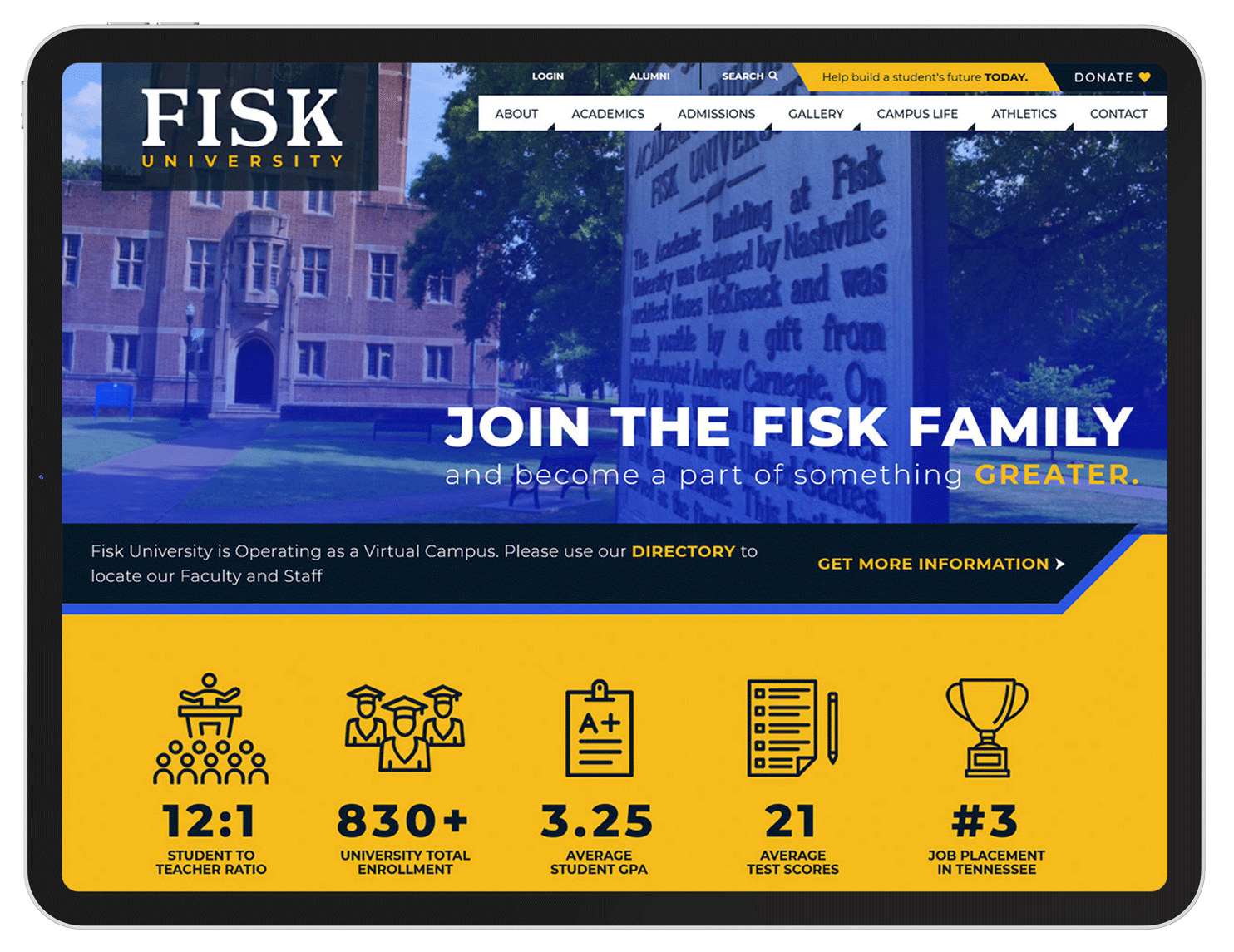 ipad tablet view of frisk university website design by the best web design company in nashville tn near brentwood